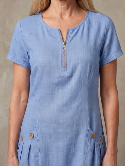 Women's Zip Neck Dress with Pocket Detail for Everyday Wear
