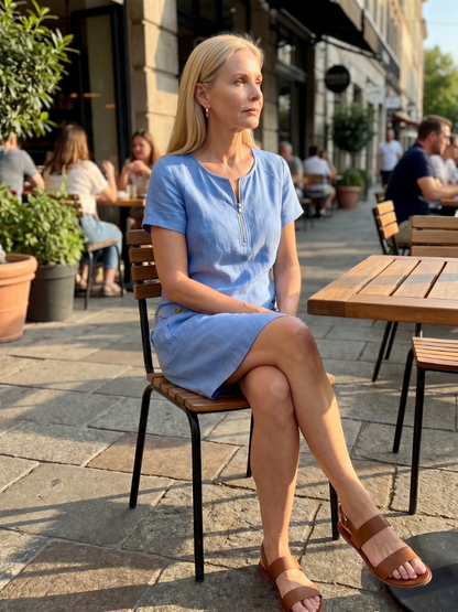 Women's Zip Neck Dress with Pocket Detail for Everyday Wear
