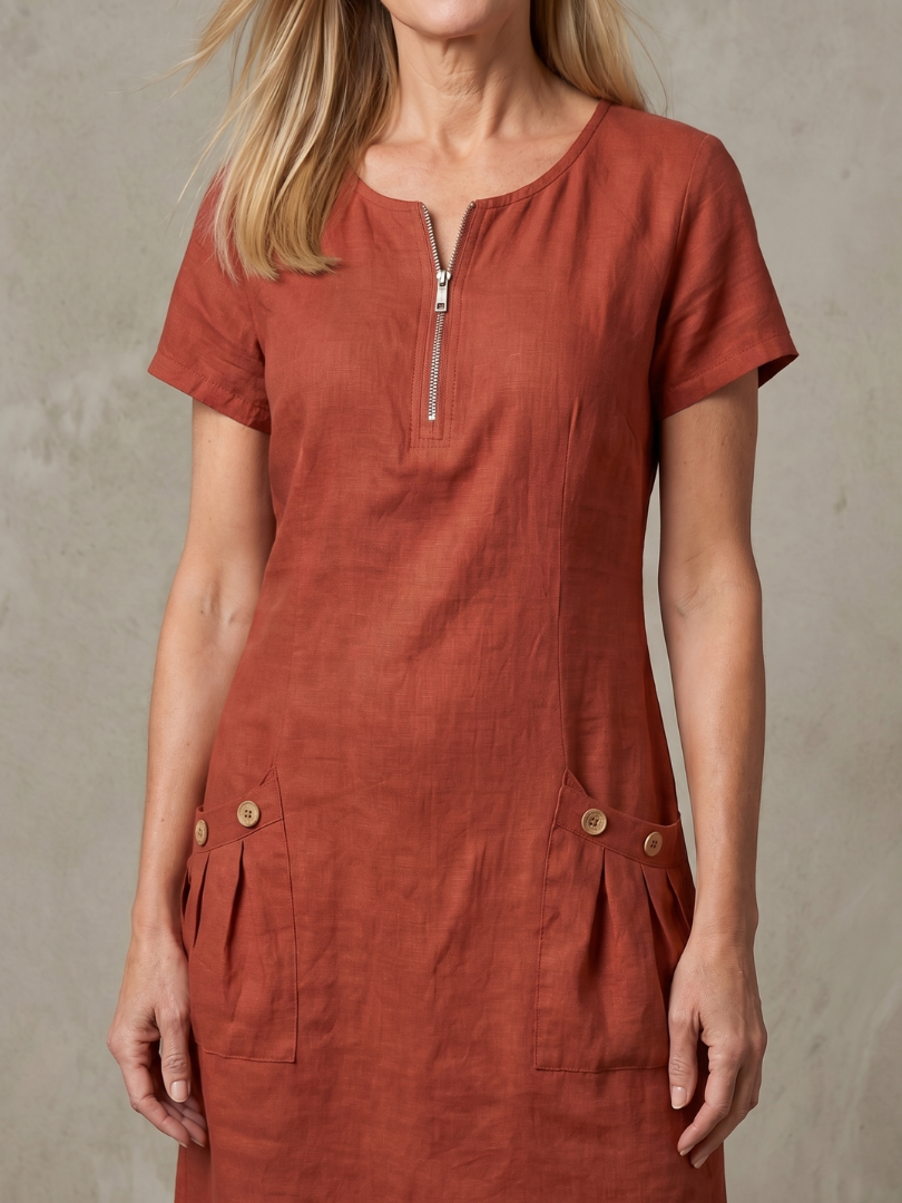 Women's Zip Neck Dress with Pocket Detail for Everyday Wear