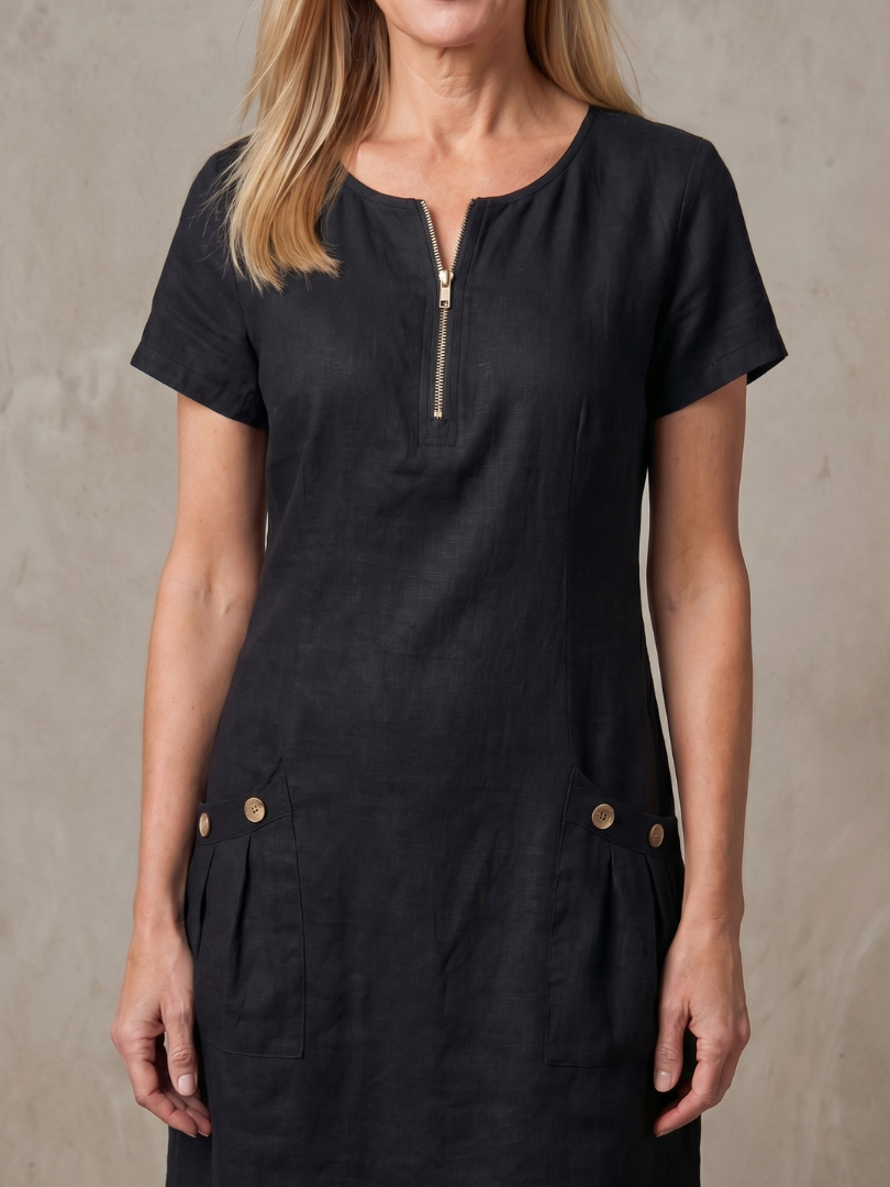 Women's Zip Neck Dress with Pocket Detail for Everyday Wear